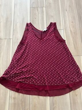 Grace & Lace Tiered Mesh Tank Top Burgundy Wine Sleeveless Size Large